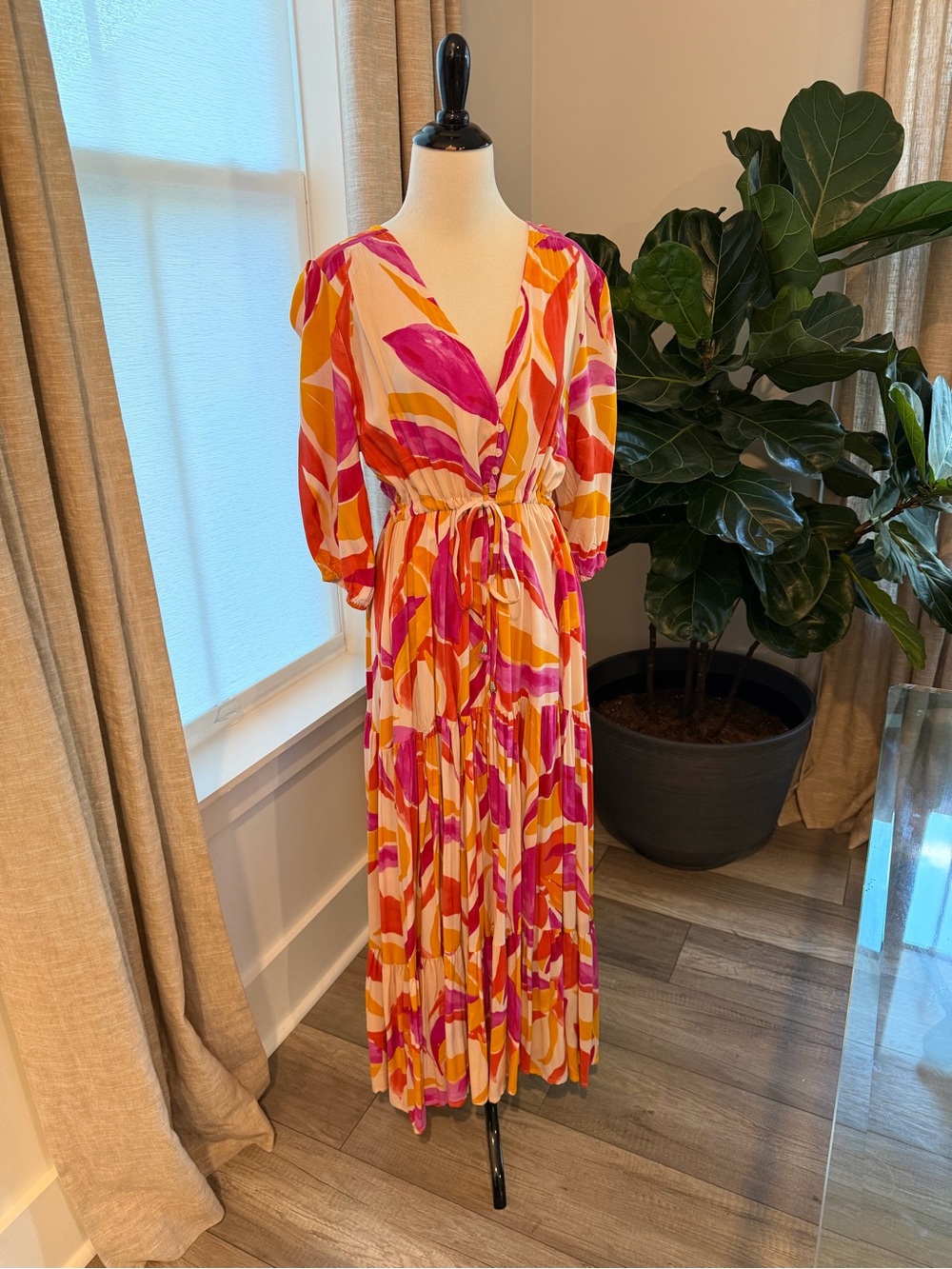 Petal & Pup Pink and Orange Abstract Wrap Maxi Dress